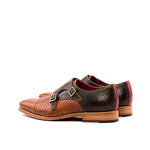 Emanuele Sempre Double Monk Python Shoes Cognac/Olive