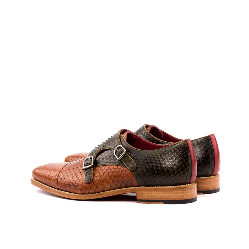 Emanuele Sempre Double Monk Python Shoes Cognac/Olive