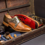 Emanuele Sempre Double Monk Python Shoes Cognac/Olive