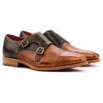 Emanuele Sempre Double Monk Python Shoes Cognac/Olive
