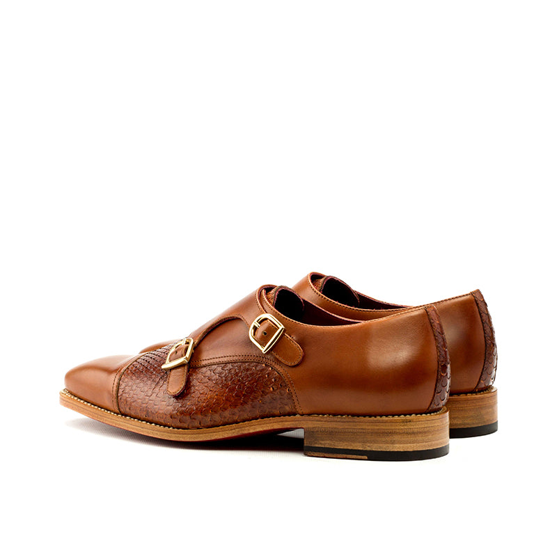 Emanuele Sempre Double Monk Python Shoes Cognac