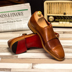Emanuele Sempre Double Monk Python Shoes Cognac
