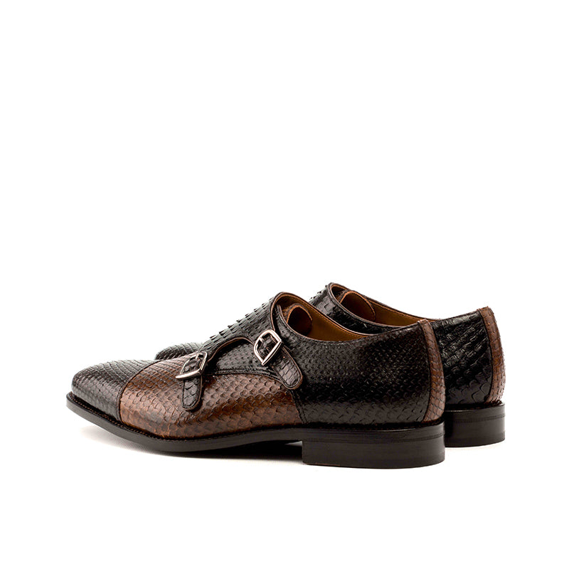 Emanuele Sempre Double Monk Python Shoes Dark Brown/Med Brown