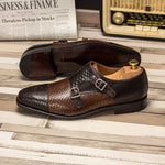 Emanuele Sempre Double Monk Python Shoes Dark Brown/Med Brown