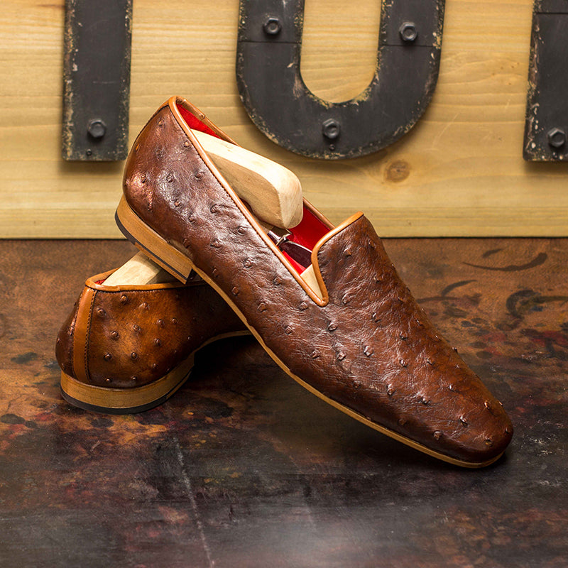Emanuele Sempre Drake Ostrich Shoes Med Brown