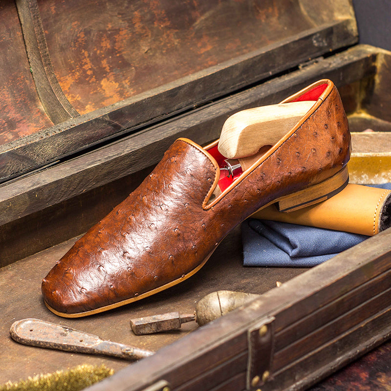 Emanuele Sempre Drake Ostrich Shoes Med Brown