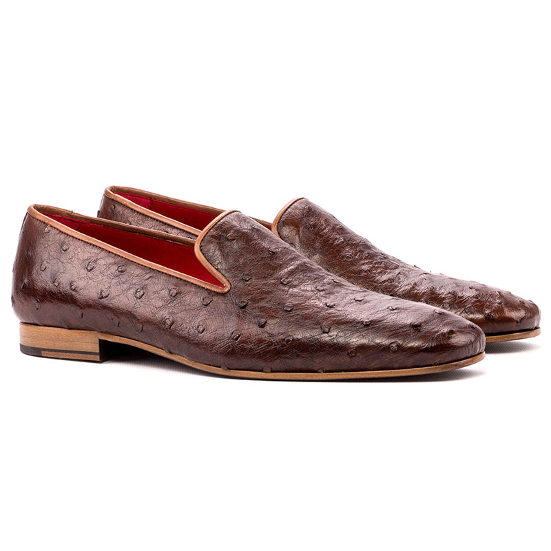 Emanuele Sempre Drake Ostrich Shoes Med Brown