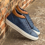 Emanuele Sempre High Top Ostrich Sneakers Navy/Cognac