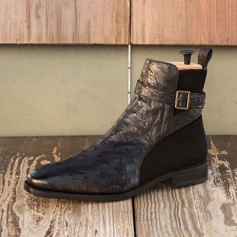 Emanuele Sempre Jodhpur Ostrich Boots Black