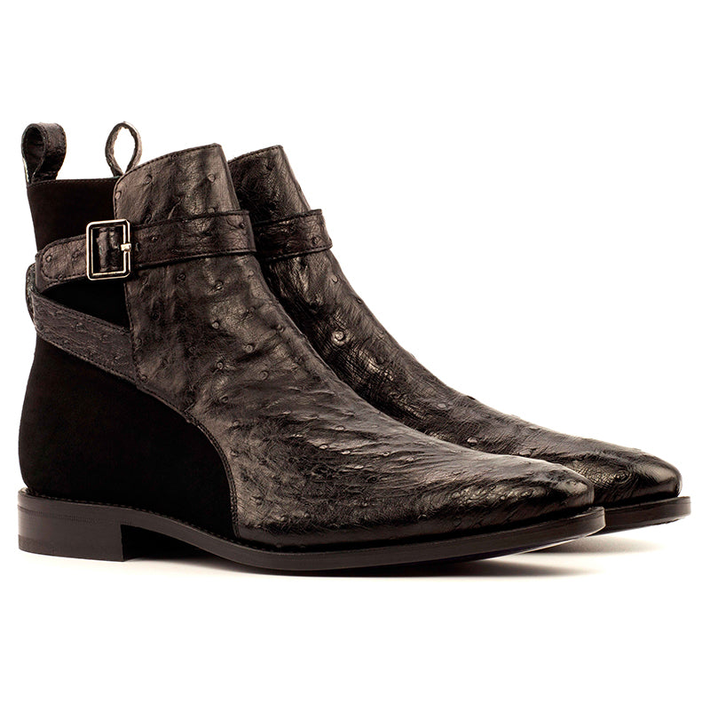 Emanuele Sempre Jodhpur Ostrich Boots Black