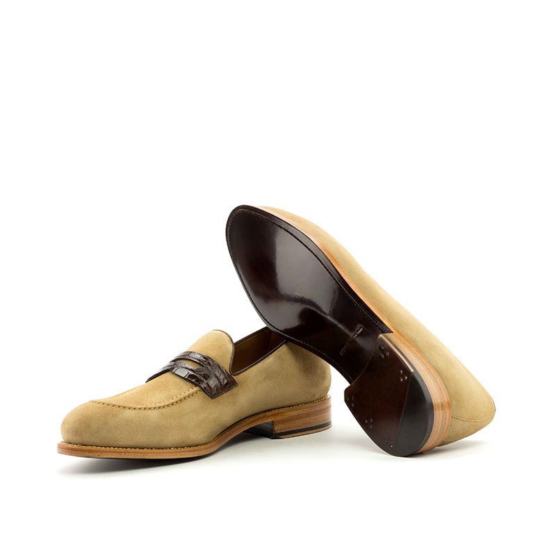 Emanuele Sempre Loafer Alligator Shoes Dark Brown/Camel