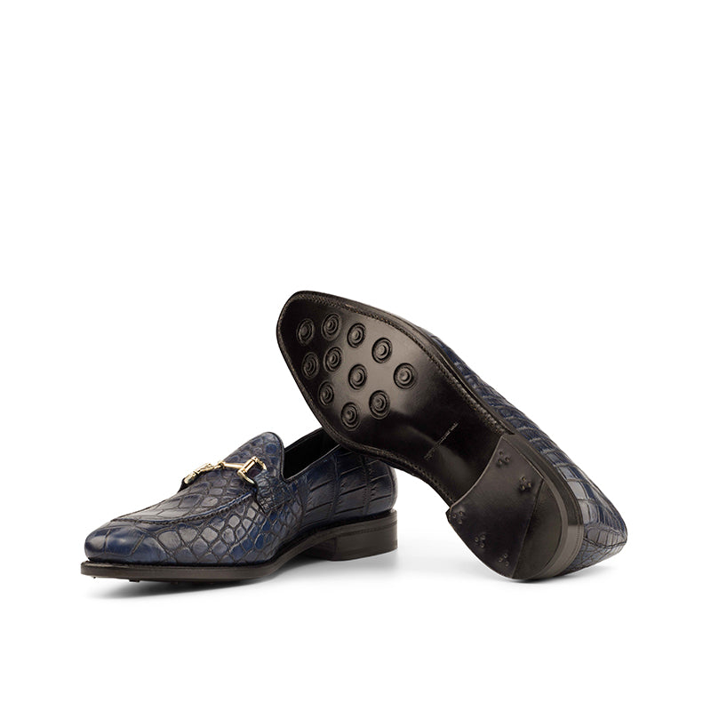 Emanuele Sempre Alligator Bit Loafers Navy