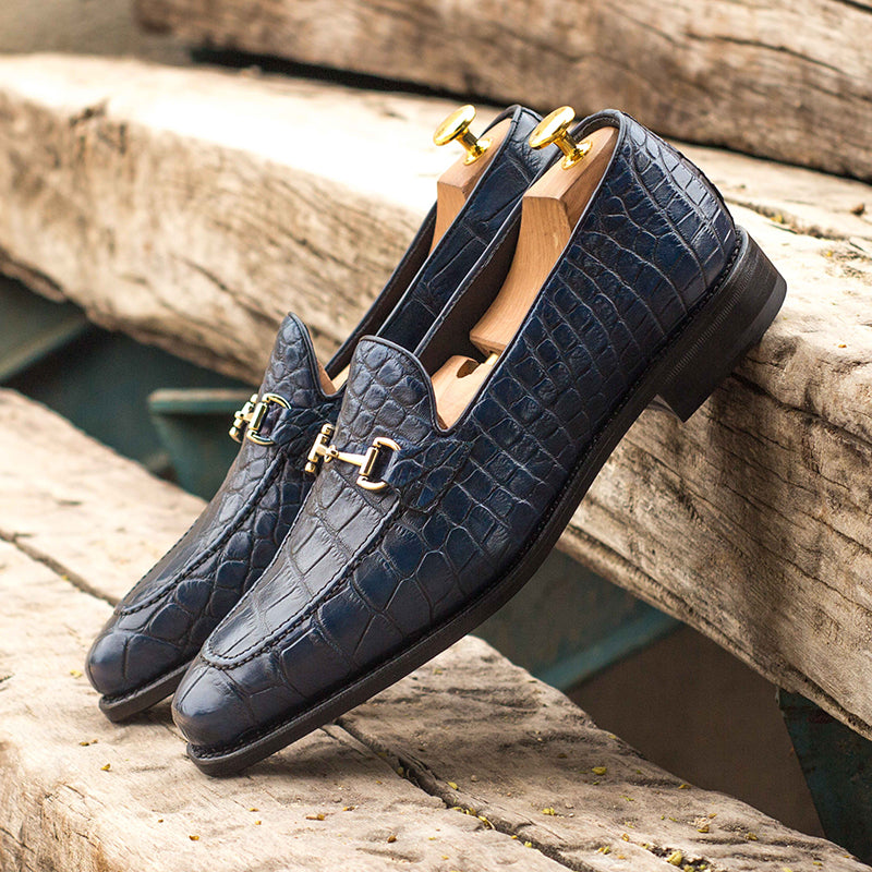 Emanuele Sempre Alligator Bit Loafers Navy