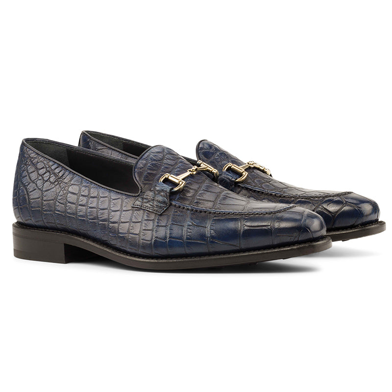 Emanuele Sempre Alligator Bit Loafers Navy