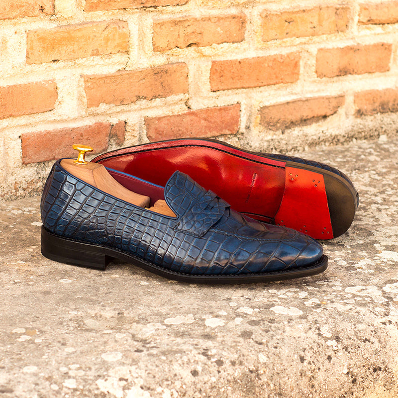 Emanuele Sempre Alligator Penny Loafers Navy
