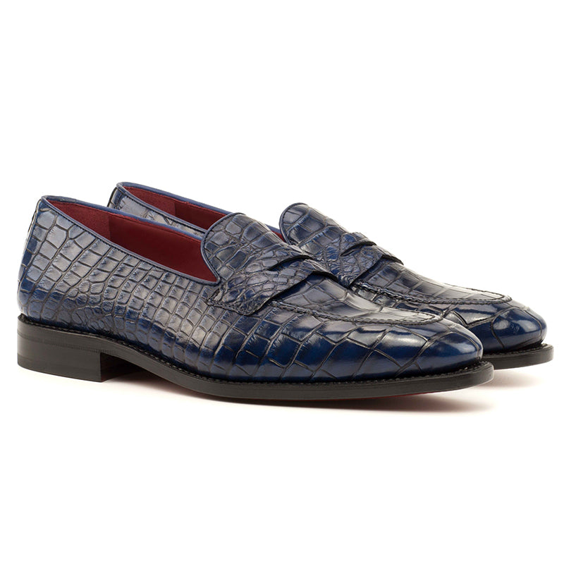 Emanuele Sempre Alligator Penny Loafers Navy
