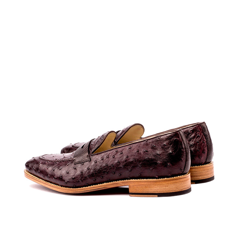 Emanuele Sempre Loafer Ostrich Shoes Burgundy/Dark Brown