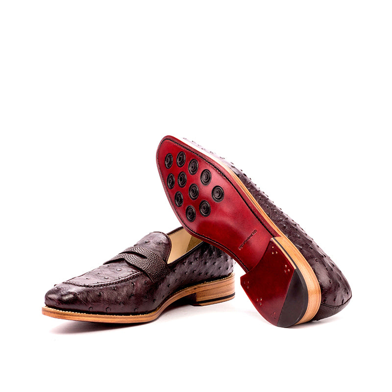 Emanuele Sempre Loafer Ostrich Shoes Burgundy/Dark Brown