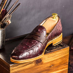 Emanuele Sempre Loafer Ostrich Shoes Burgundy/Dark Brown