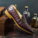 Emanuele Sempre Loafer Ostrich Shoes Burgundy/Dark Brown