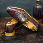 Emanuele Sempre Loafer Ostrich Shoes Burgundy/Dark Brown