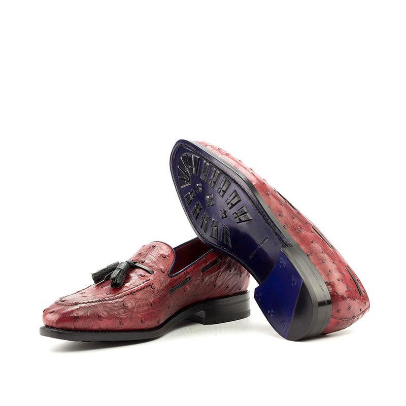 Emanuele Sempre Ostrich Tassel Loafers Red/Black