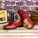 Emanuele Sempre Ostrich Tassel Loafers Red/Black