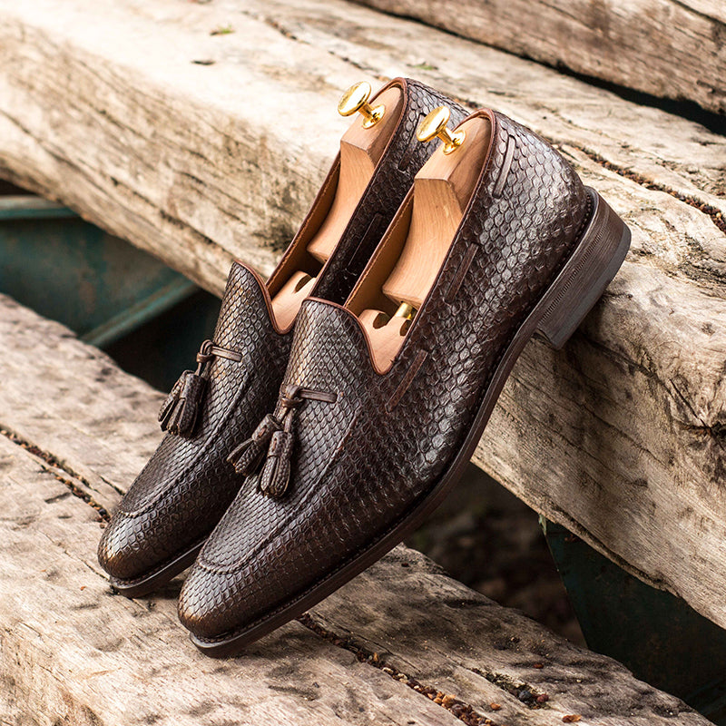 Emanuele Sempre Python Tassel Loafers Dark Brown/Med Brown