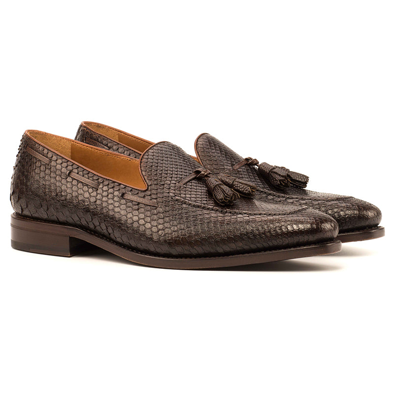 Emanuele Sempre Python Tassel Loafers Dark Brown/Med Brown