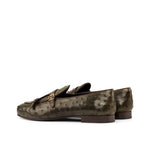 Emanuele Sempre Monk Slipper Ostrich Shoes Olive/Dark Brown