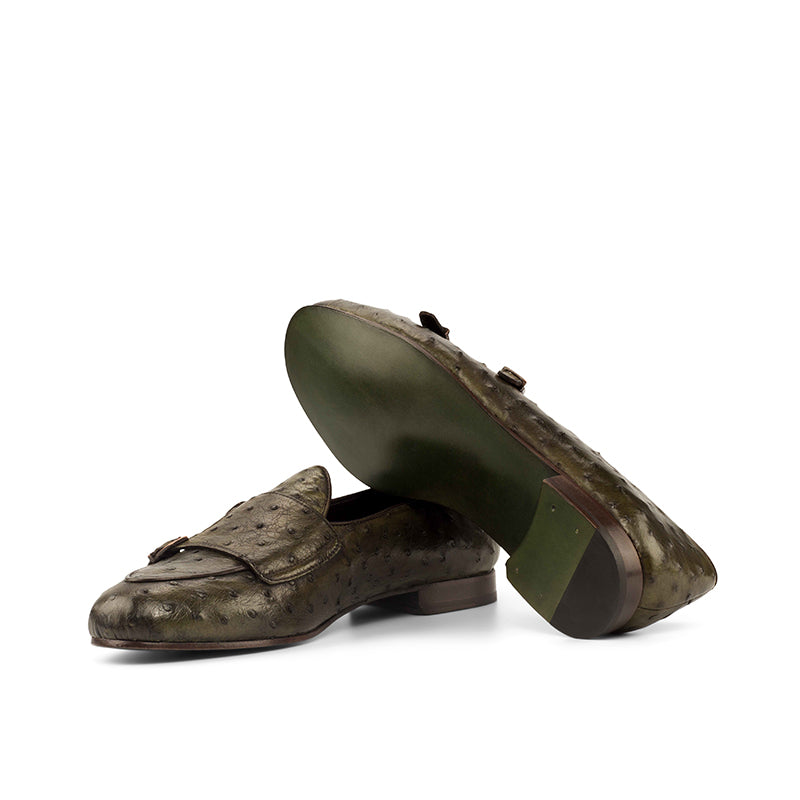 Emanuele Sempre Monk Slipper Ostrich Shoes Olive/Dark Brown