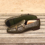 Emanuele Sempre Monk Slipper Ostrich Shoes Olive/Dark Brown