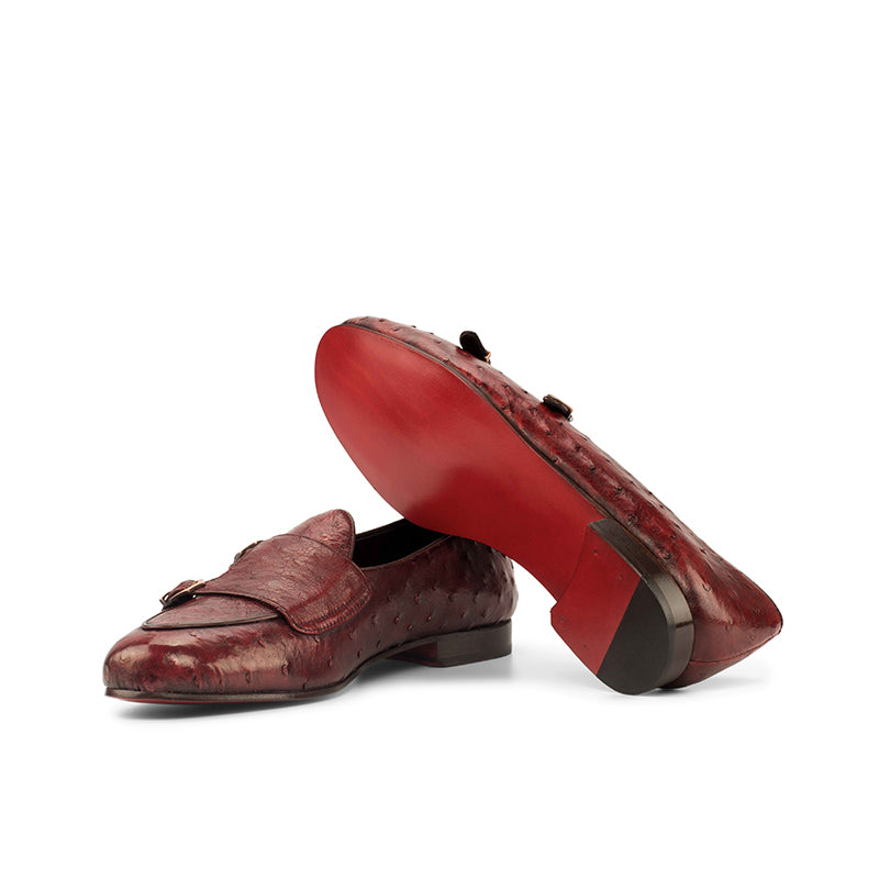 Emanuele Sempre Monk Slipper Ostrich Shoes Red