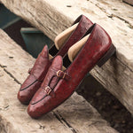 Emanuele Sempre Monk Slipper Ostrich Shoes Red