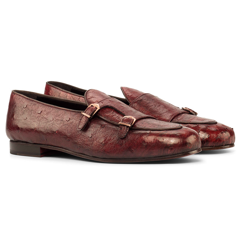 Emanuele Sempre Monk Slipper Ostrich Shoes Red