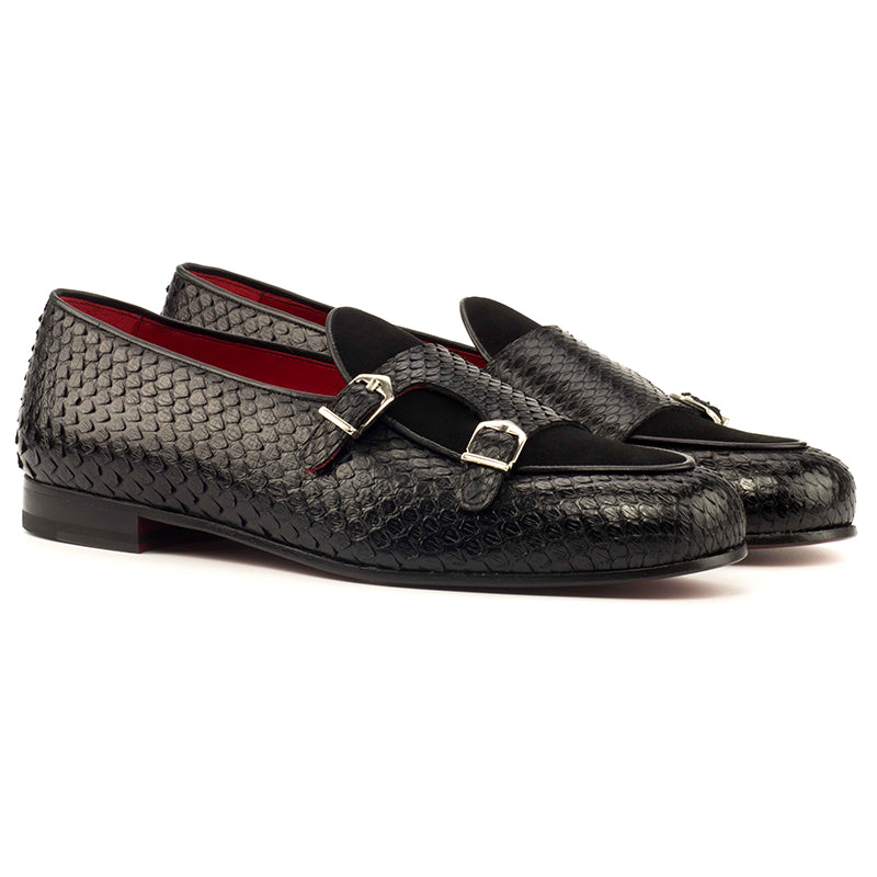 Emanuele Sempre Monk Slipper Python Shoes Black