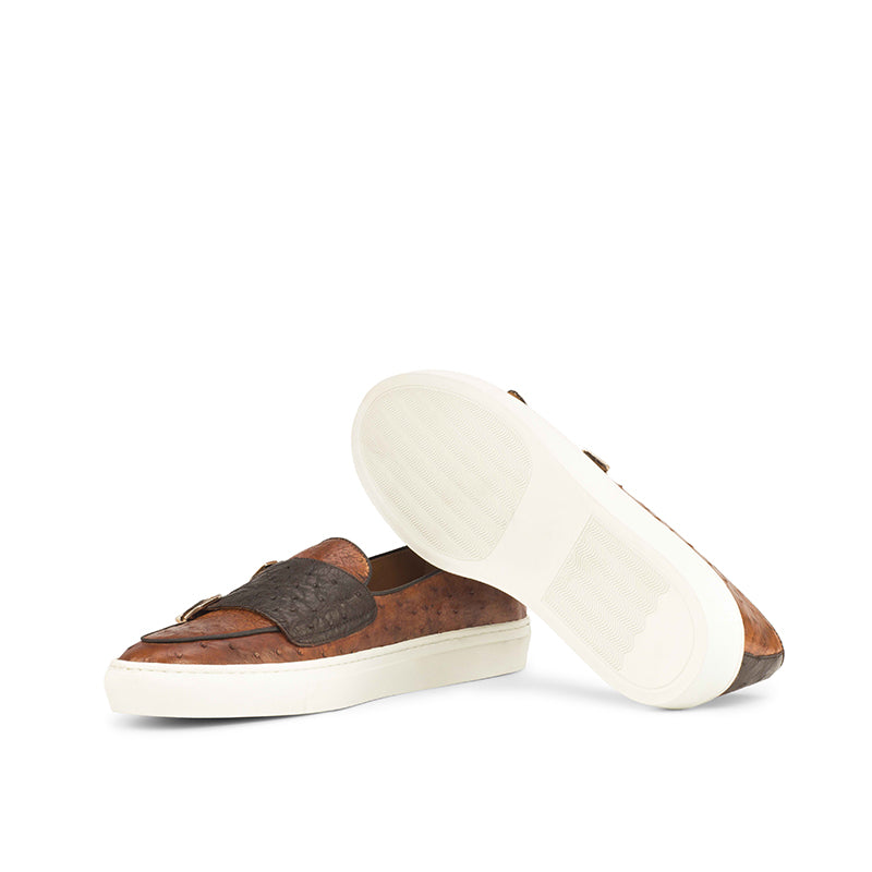 Emanuele Sempre Ostrich Monk Sneakers Cognac/Dark Brown