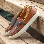 Emanuele Sempre Ostrich Monk Sneakers Cognac/Dark Brown
