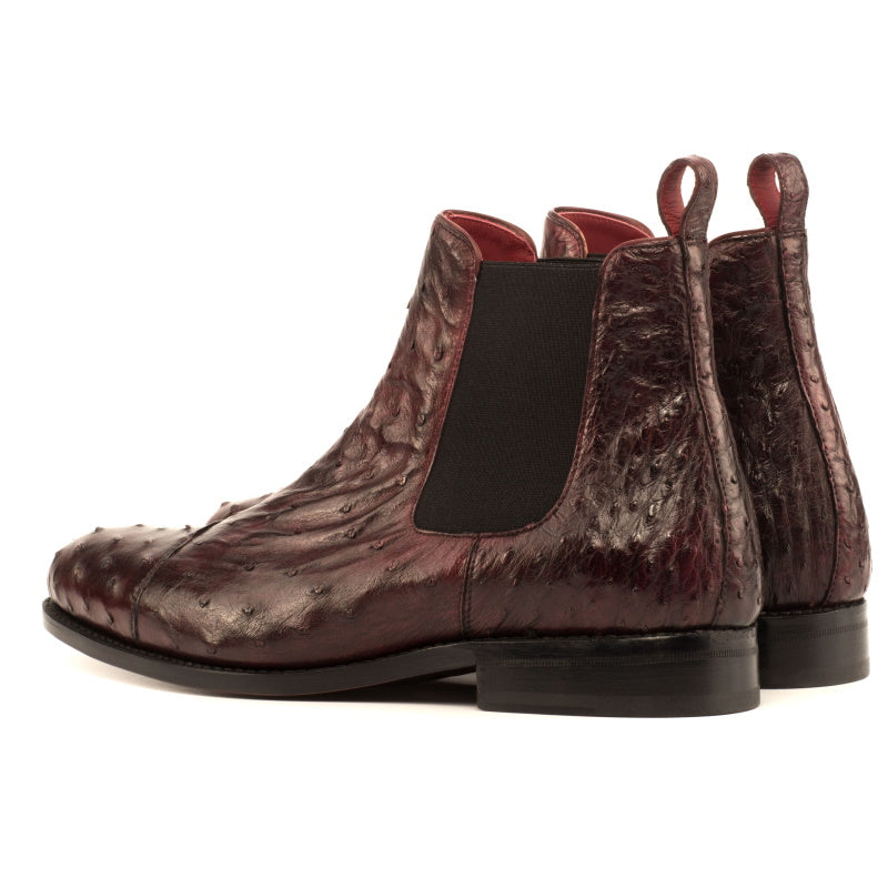 Emanuele Sempre Ostrich Quill Chelsea Boots Burgundy