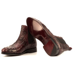 Emanuele Sempre Ostrich Quill Chelsea Boots Burgundy