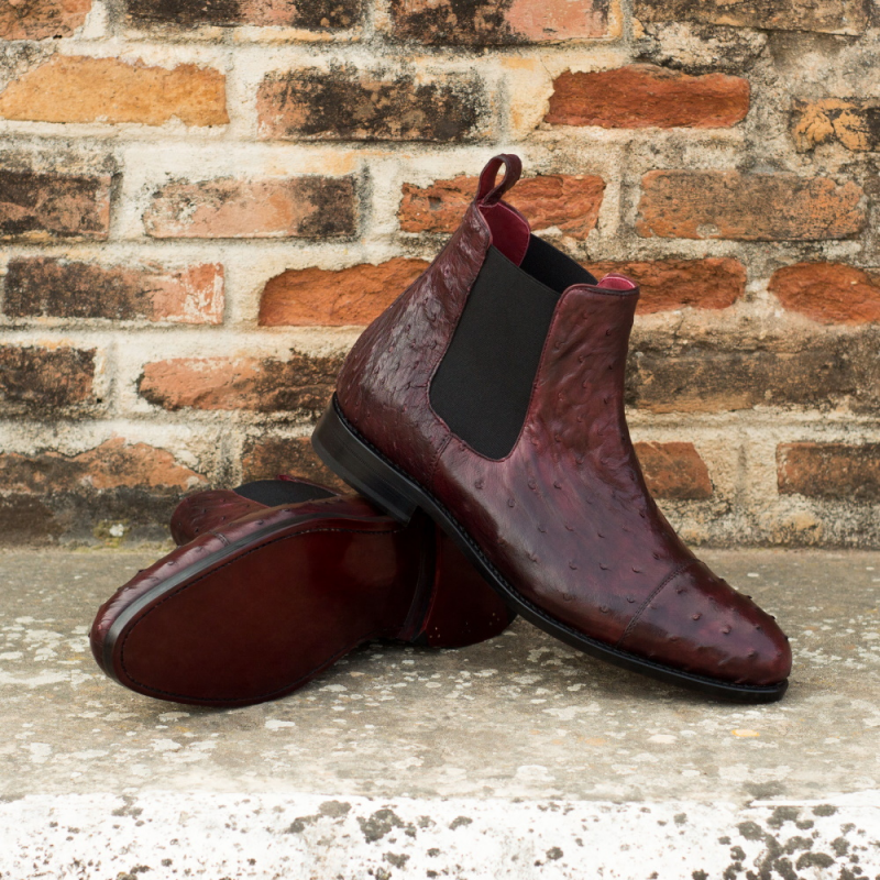 Emanuele Sempre Ostrich Quill Chelsea Boots Burgundy