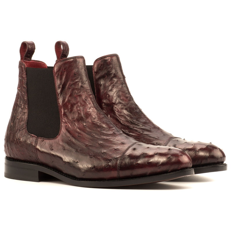 Emanuele Sempre Ostrich Quill Chelsea Boots Burgundy