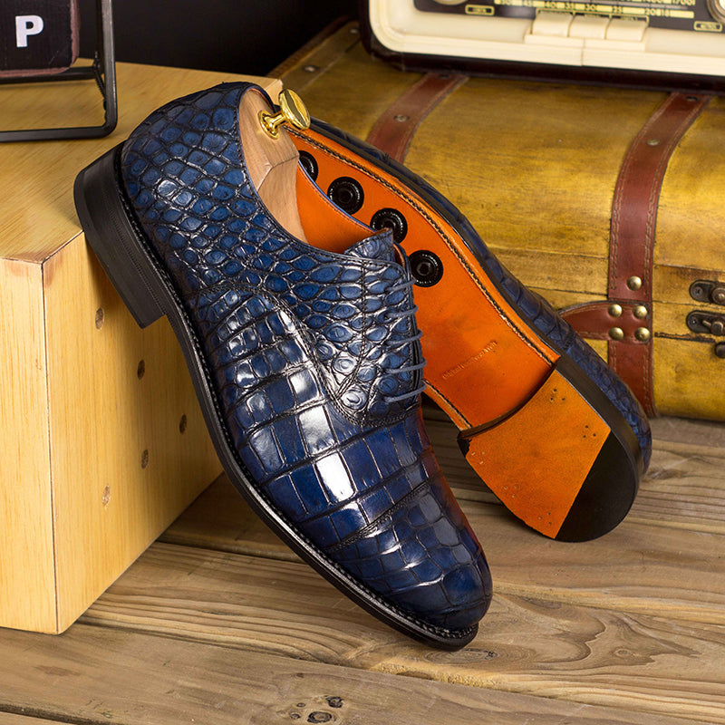 Emanuele Sempre Oxford Alligator Shoes Navy