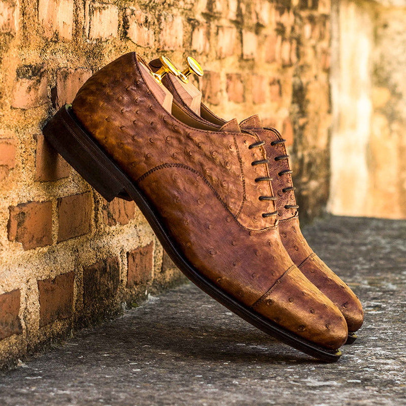 Emanuele Sempre Oxford Ostrich Shoes Med Brown