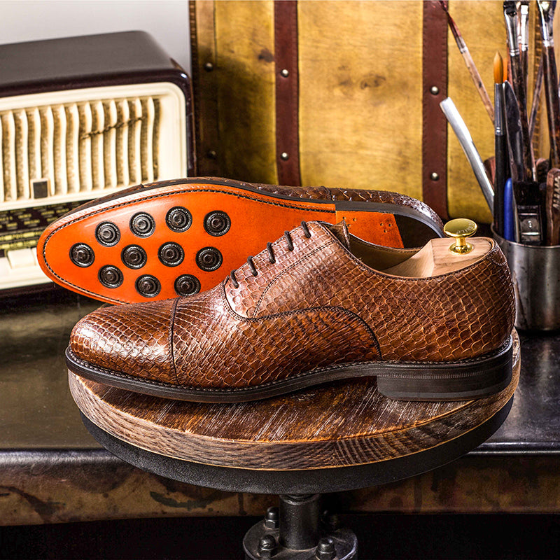 Emanuele Sempre Oxford Python Shoes Med Brown