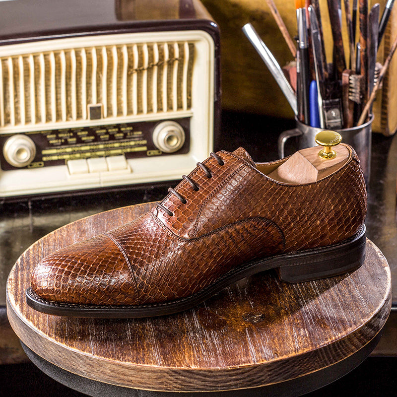 Emanuele Sempre Oxford Python Shoes Med Brown