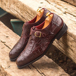 Emanuele Sempre Single Monk Alligator Shoes Burgundy