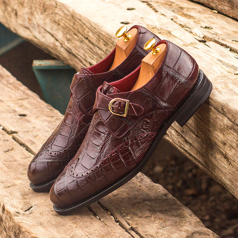 Emanuele Sempre Single Monk Alligator Shoes Burgundy