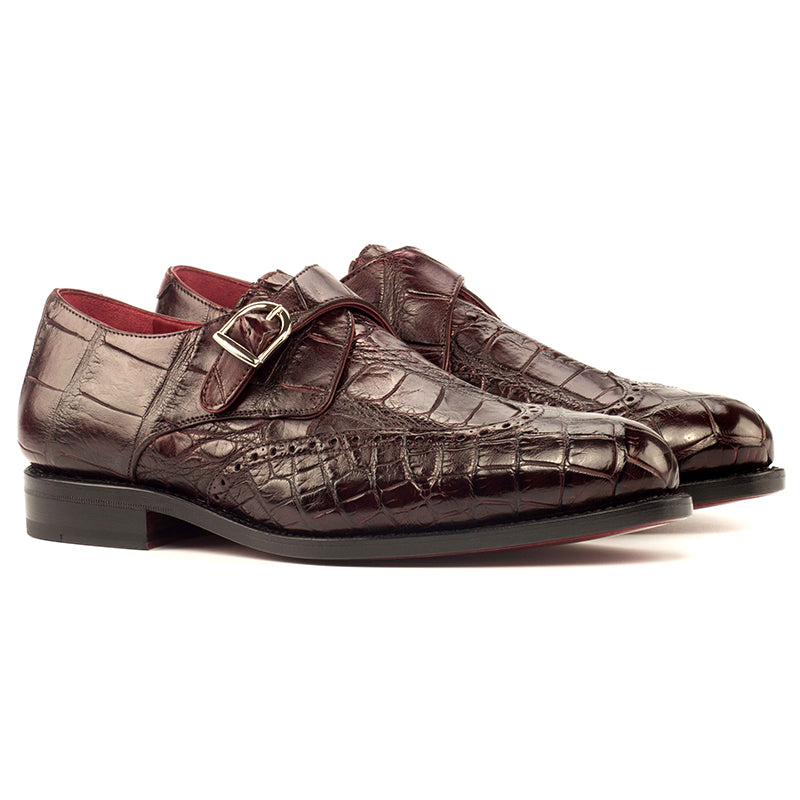 Emanuele Sempre Single Monk Alligator Shoes Burgundy