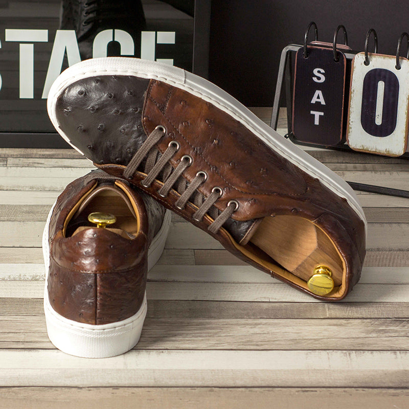 Emanuele Sempre Trainer Ostrich Sneakers Dark Brown/Med Brown